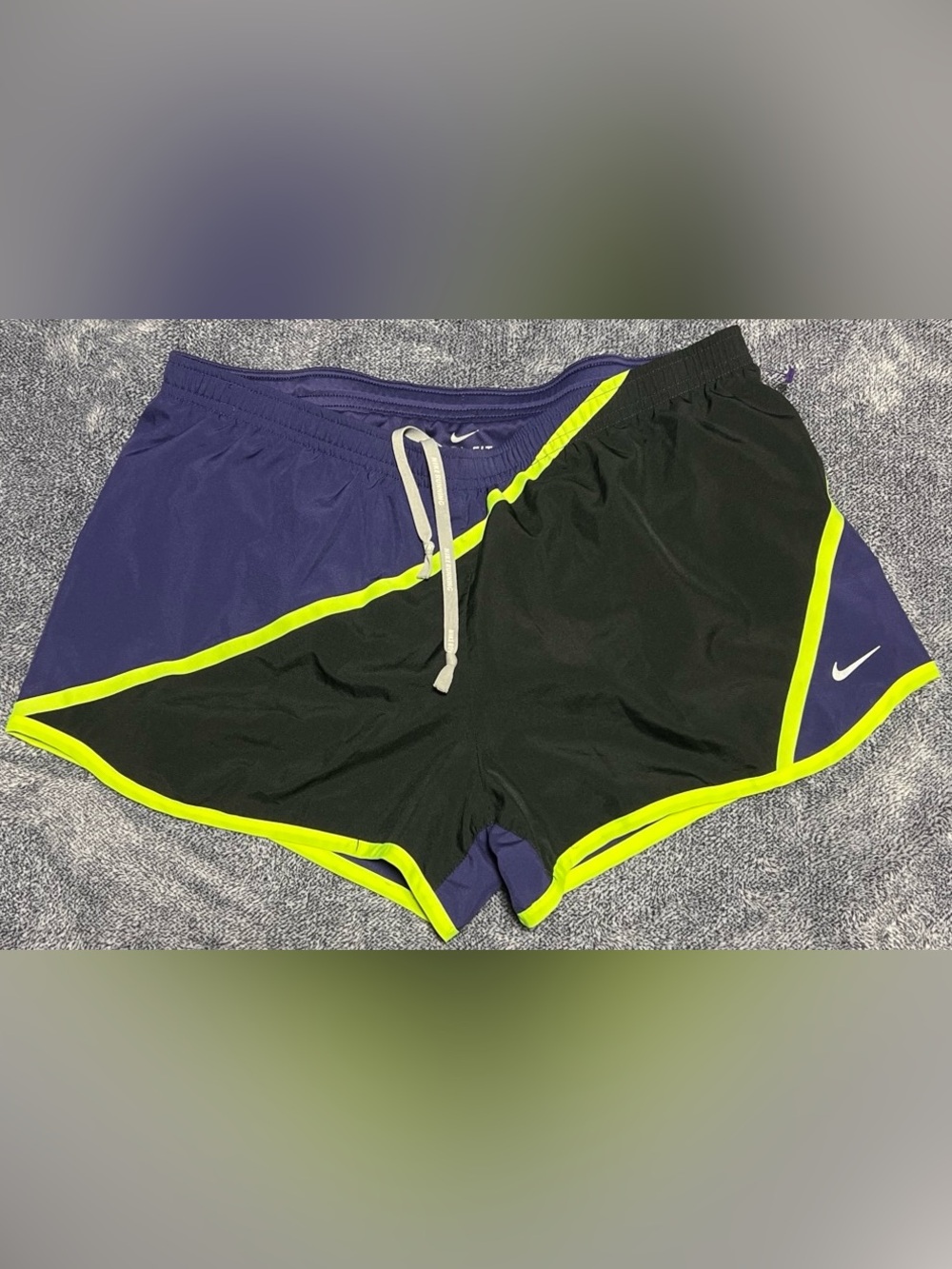 #16 NWOT Nike Black and Purple Shorts with Neon Yellow Trim Size M